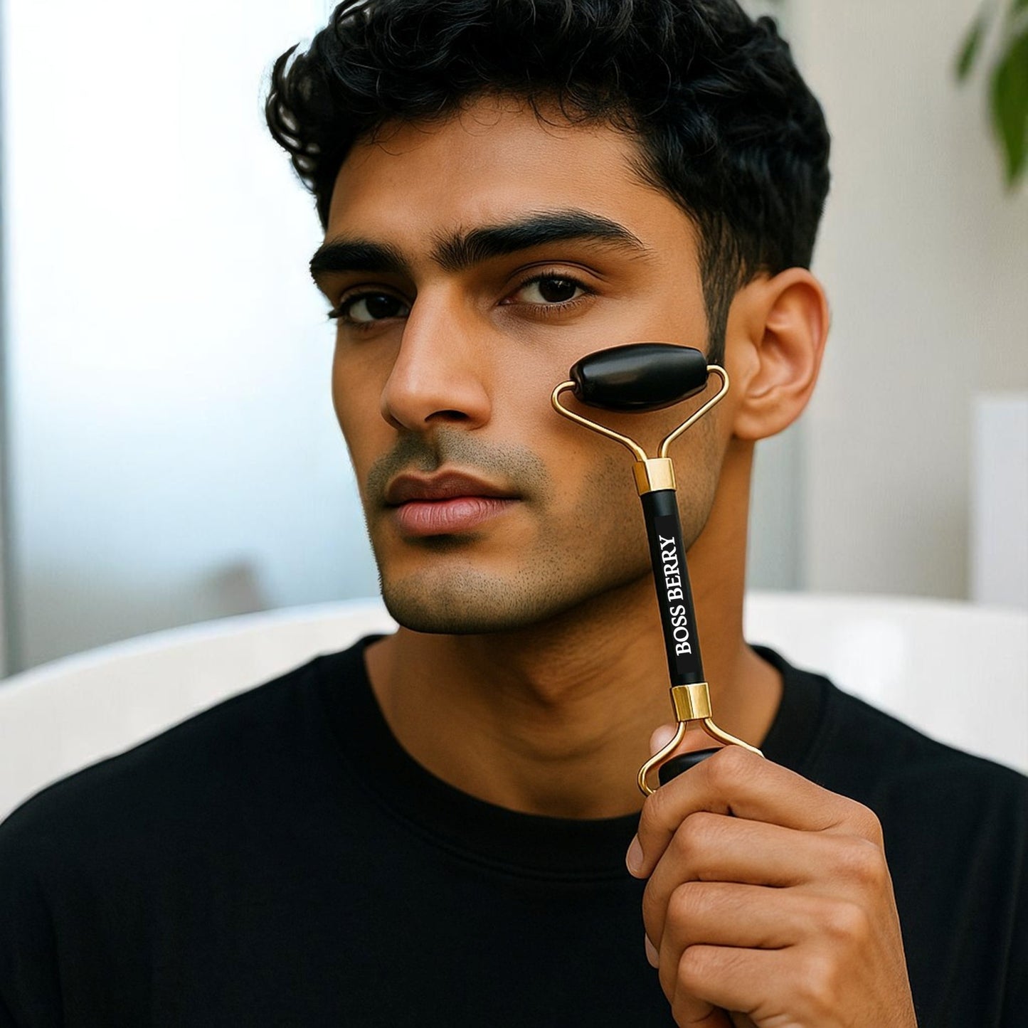 Man with Best Jade Facial Roller | BOSS BERRY