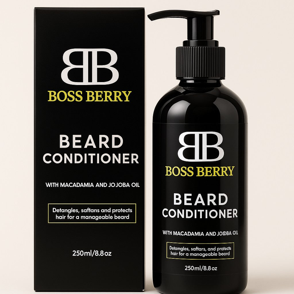 BOSS BERRY Beard Conditioner with Macadamia and Jojoba Oil, Front Side of Pack