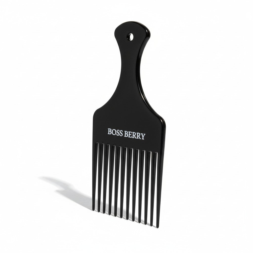 Black comb with 'BOSS BERRY' branding on a white background
