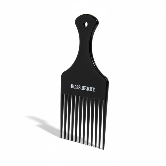 Black comb with 'BOSS BERRY' branding on a white background