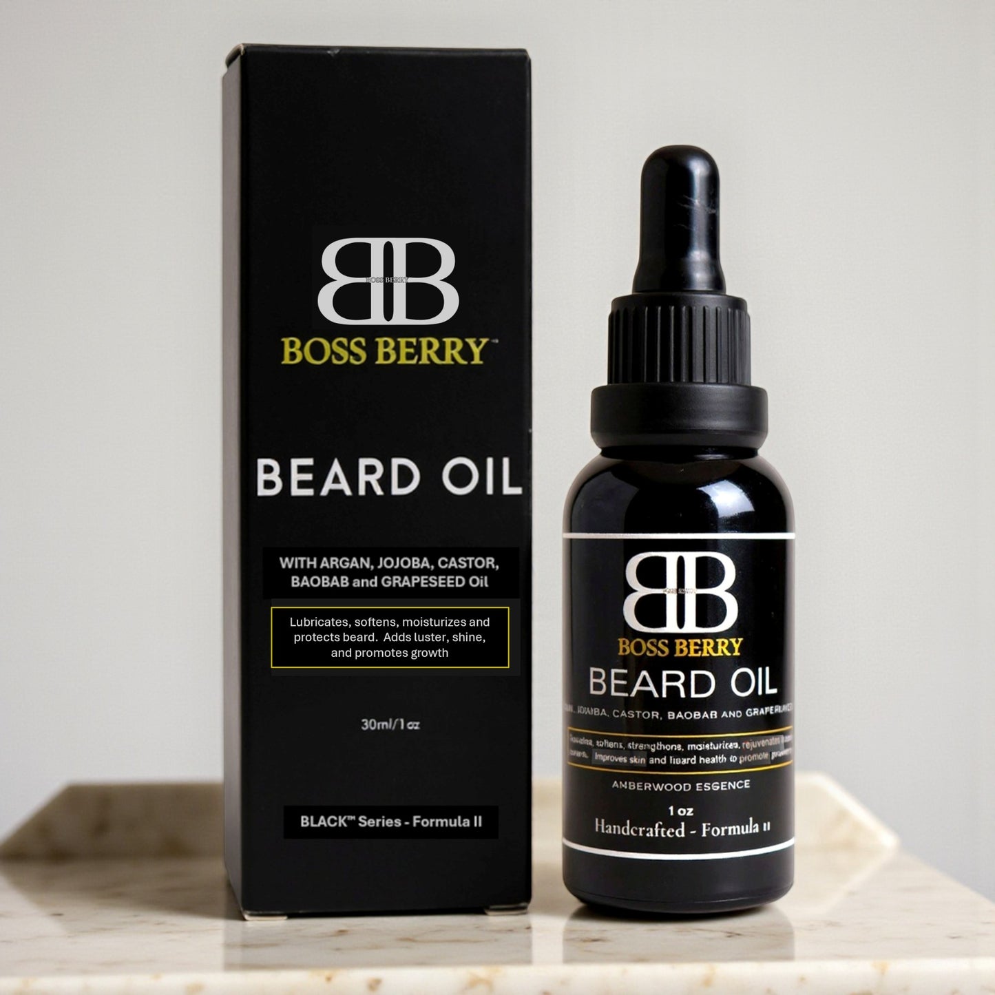 Best Luxury Beard Oil For Men on counter | BOSS BERRY