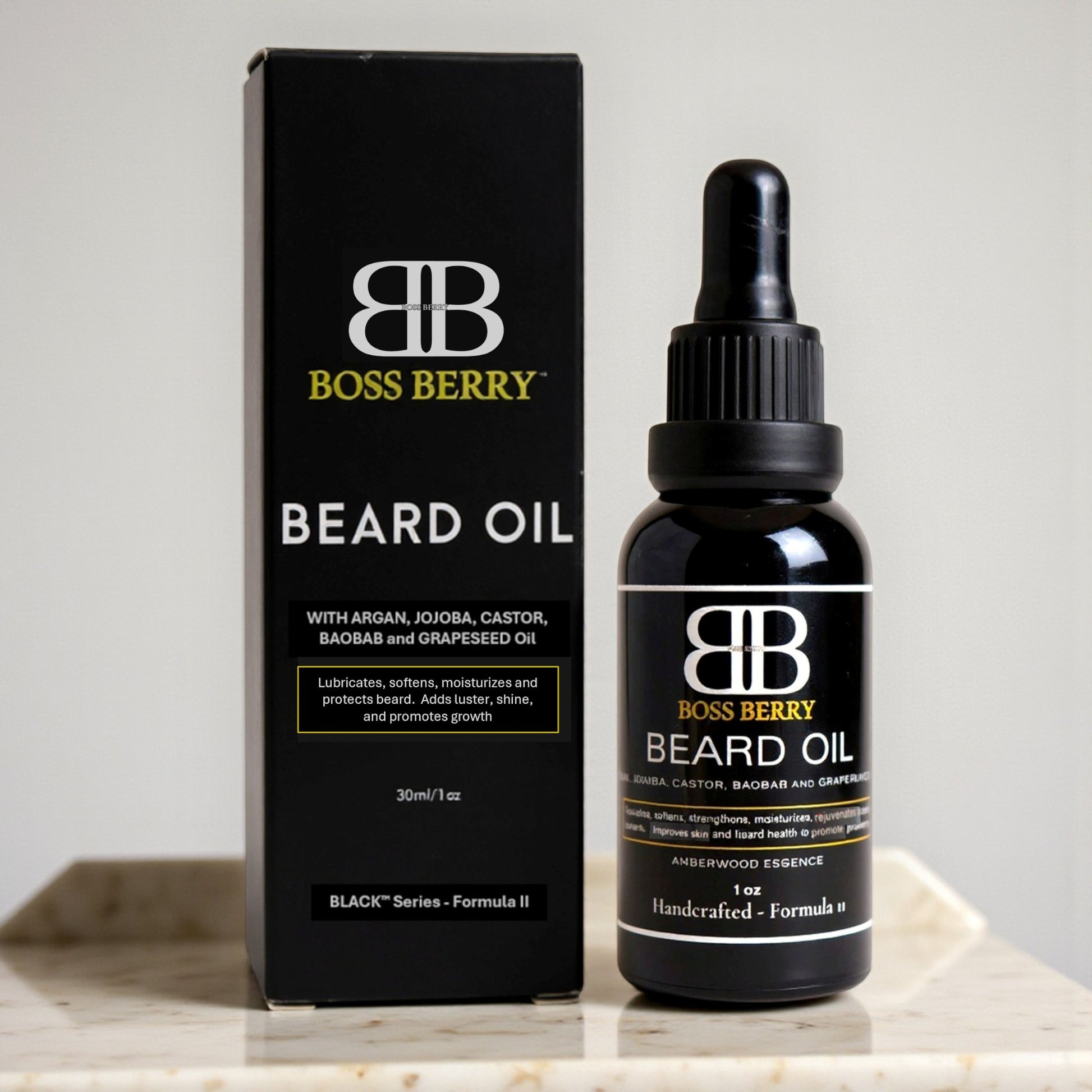 Best Luxury Beard Oil For Men on counter | BOSS BERRY