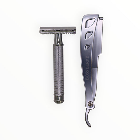 Best Luxury Shaving Razors, Brushed Silver Metallic Combo | BOSS BERRY