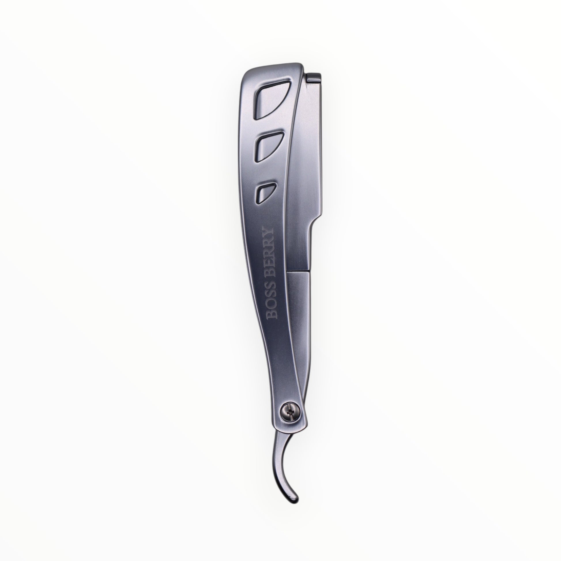Best Straight Edge Shaving Razor, Brushed Gun Metal Logo Side | BOSS BERRY  