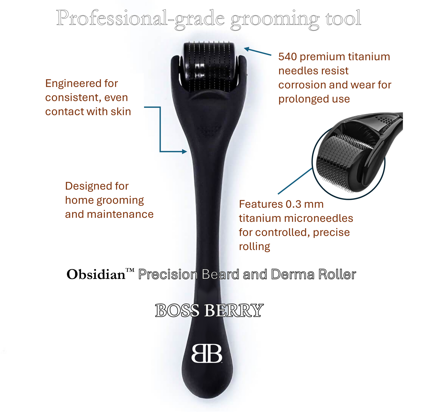Best Beard and Derma Roller with features, Top View 1| BOSS BERRY