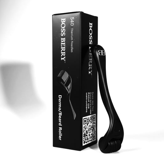 Best beard & derma roller with packaging labeled 'Boss Berry' on a white background