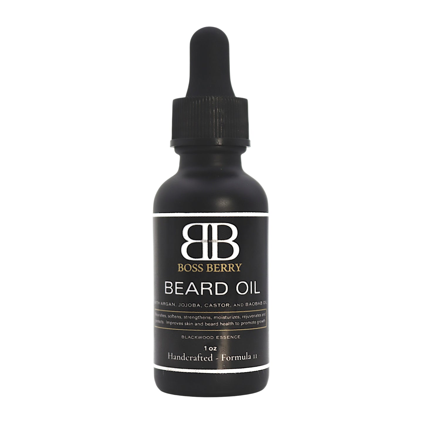 Boss Berry Sovereign Beard Elixir Blackwood Essence beard oil bottle on a white background