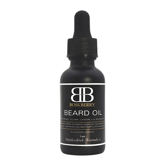 Boss Berry Sovereign Beard Elixir Blackwood Essence beard oil bottle on a white background