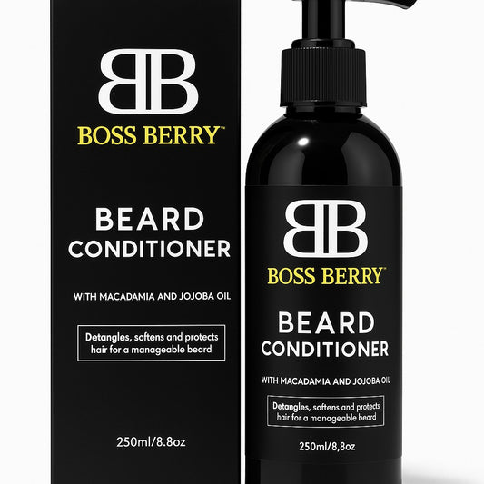 BOSS BERRY Beard Conditioner with Macadamia and Jojoba Oil, Close Up Front