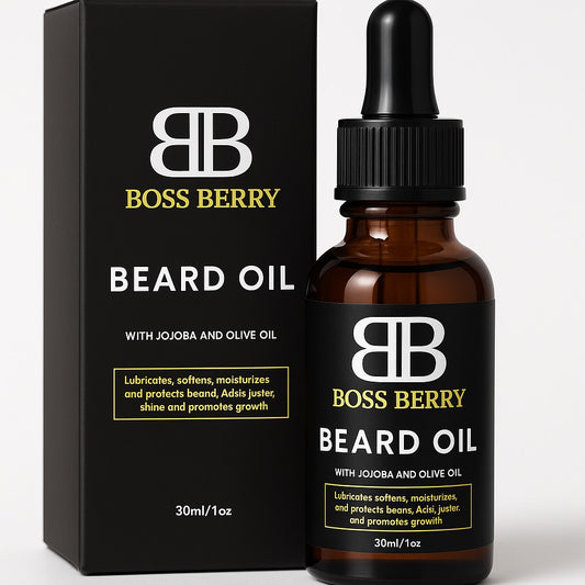 BOSS BERRY Beard Growth Oil, Front Side of Pack